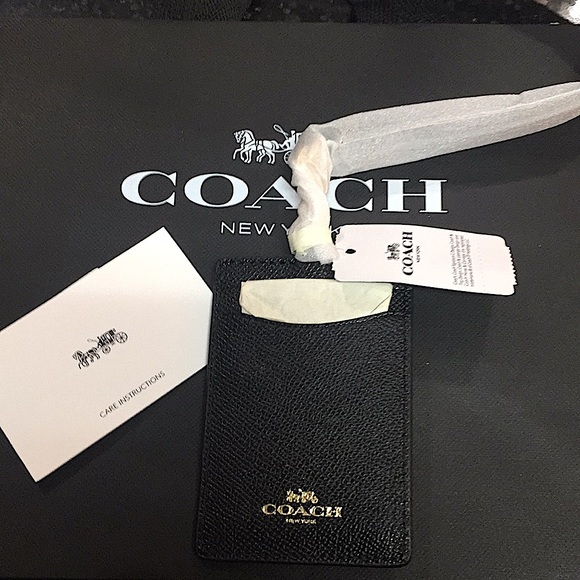 (UNISEX) COACH - ID LANYARD BLACK LEATHER (NWT) - Picture 2 of 15